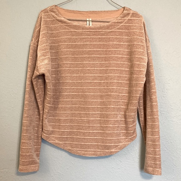 by Anthropologie Womens Size XS Chenille Dusty Pink Striped Sweater Velour Soft - Picture 1 of 10